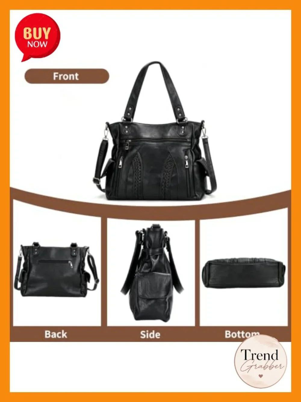 Vegan Leather Hobo Shoulder Bag Tote with Top Handle & Crossbody Strap